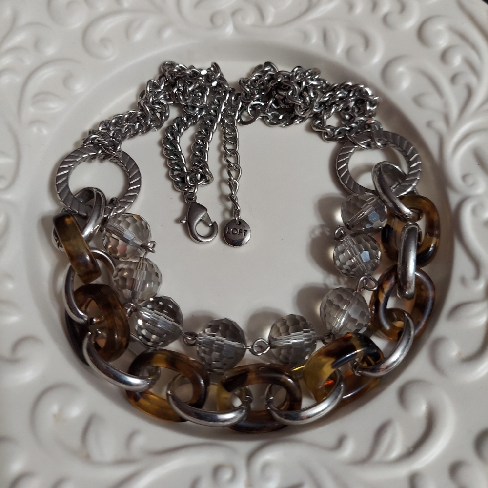 LOFT Textured Silver Multi-Strand Chain Link Neckl